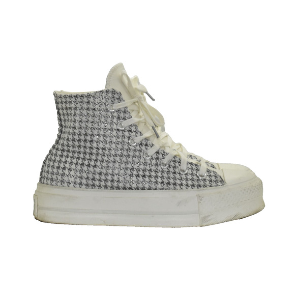 B0 Auth CONVERSE CHUCK TAYLOR SilverEgret Houndstooth Platform Sneakers Size 6 - Picture 2 of 8